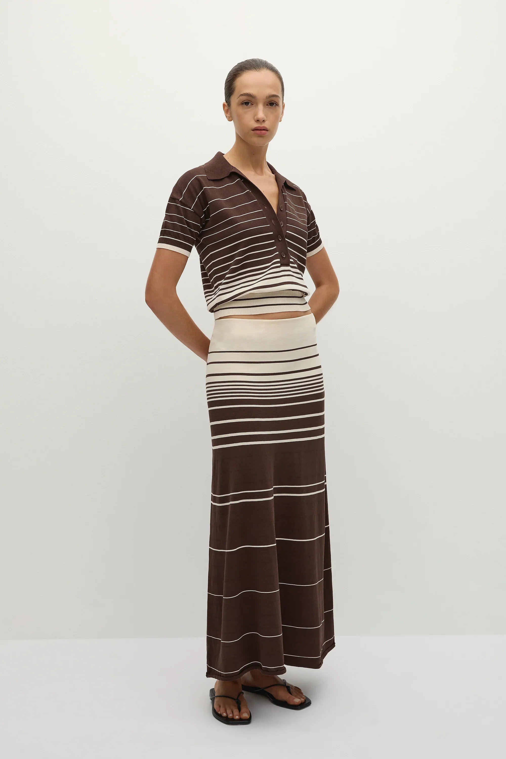 Casia Maxi Skirt Accordion Stripe Brown Beige - Final Sale - Image 4