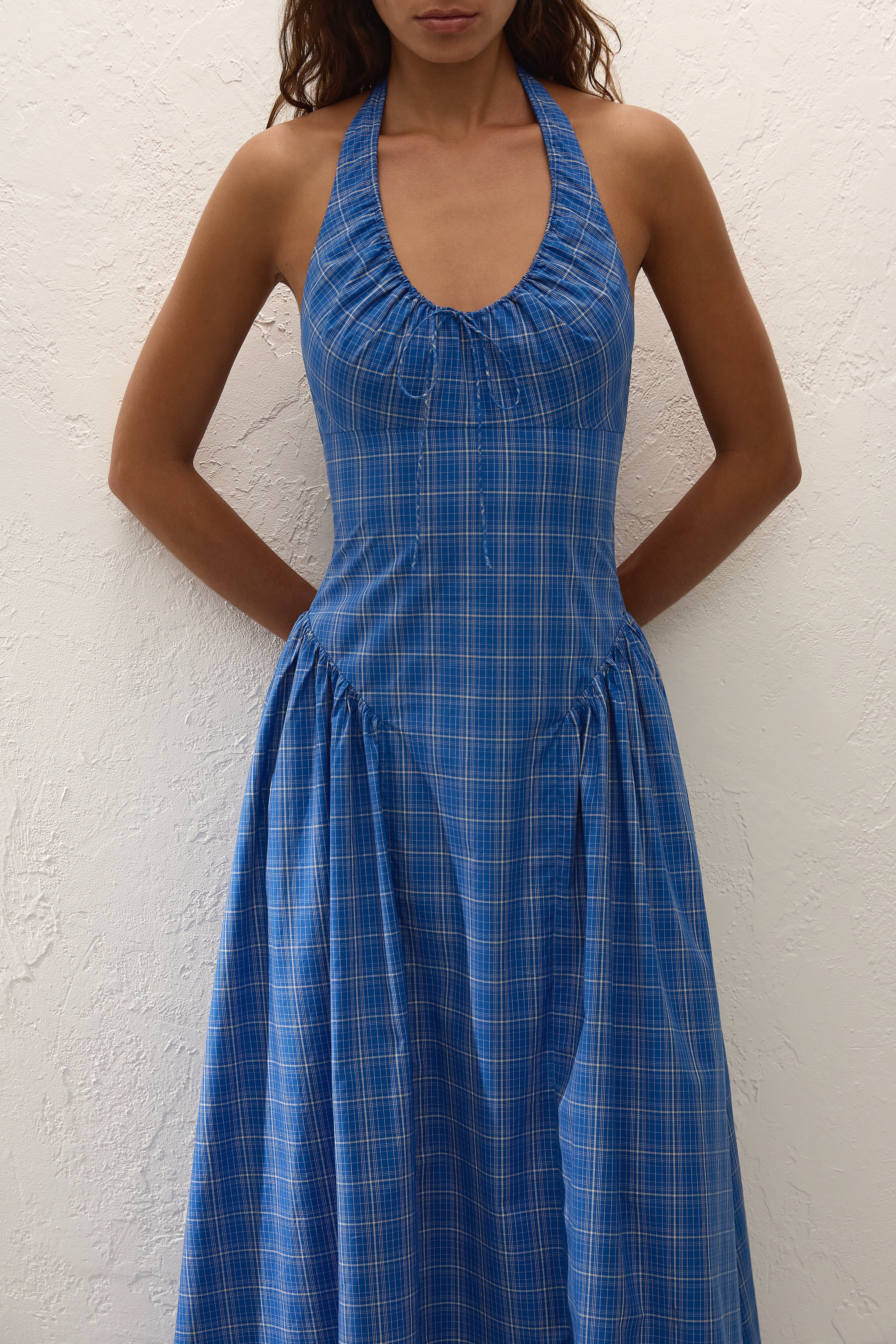 Del Ros Midi Dress Flor Check Cobalt - Image 3