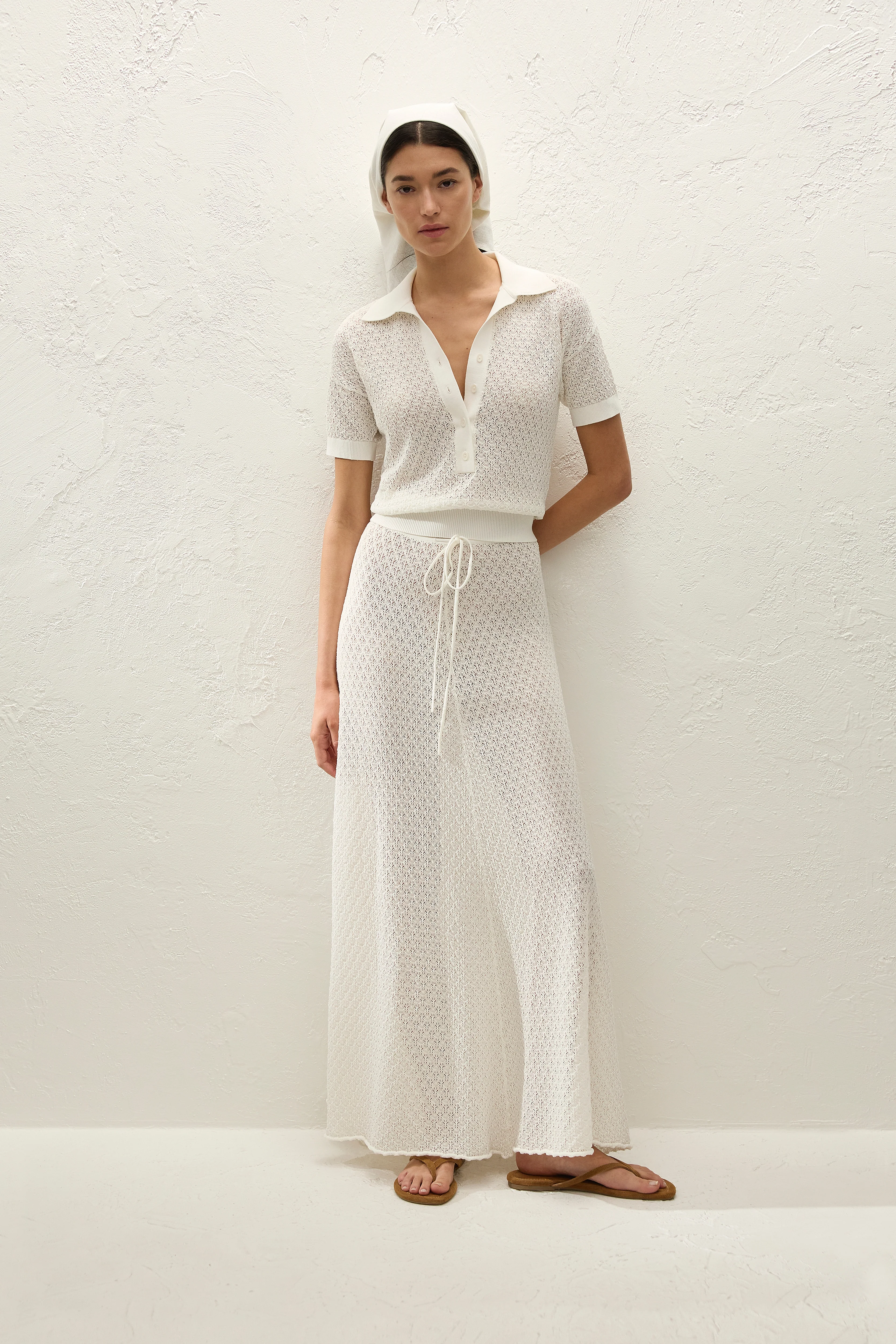 Lenna Polo Top Pointelle Lace Vintage White - Final Sale - Image 4