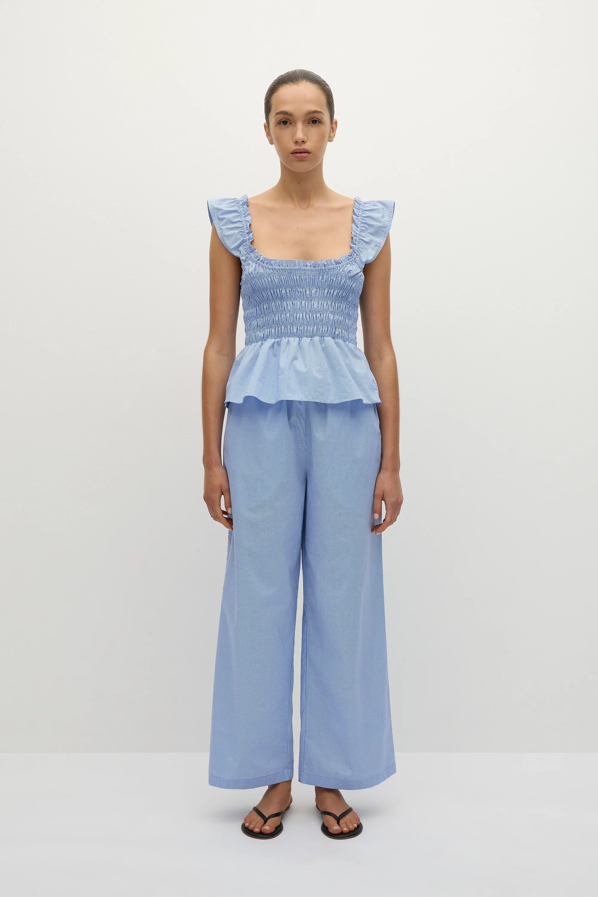 Martine Pant Micro Gingham Soft Blue - Final Sale